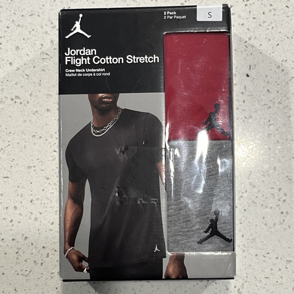 Jordan Flight‎ Cotton Stretch Men's Crew Neck Undershirt Small  Red Gray  2PK